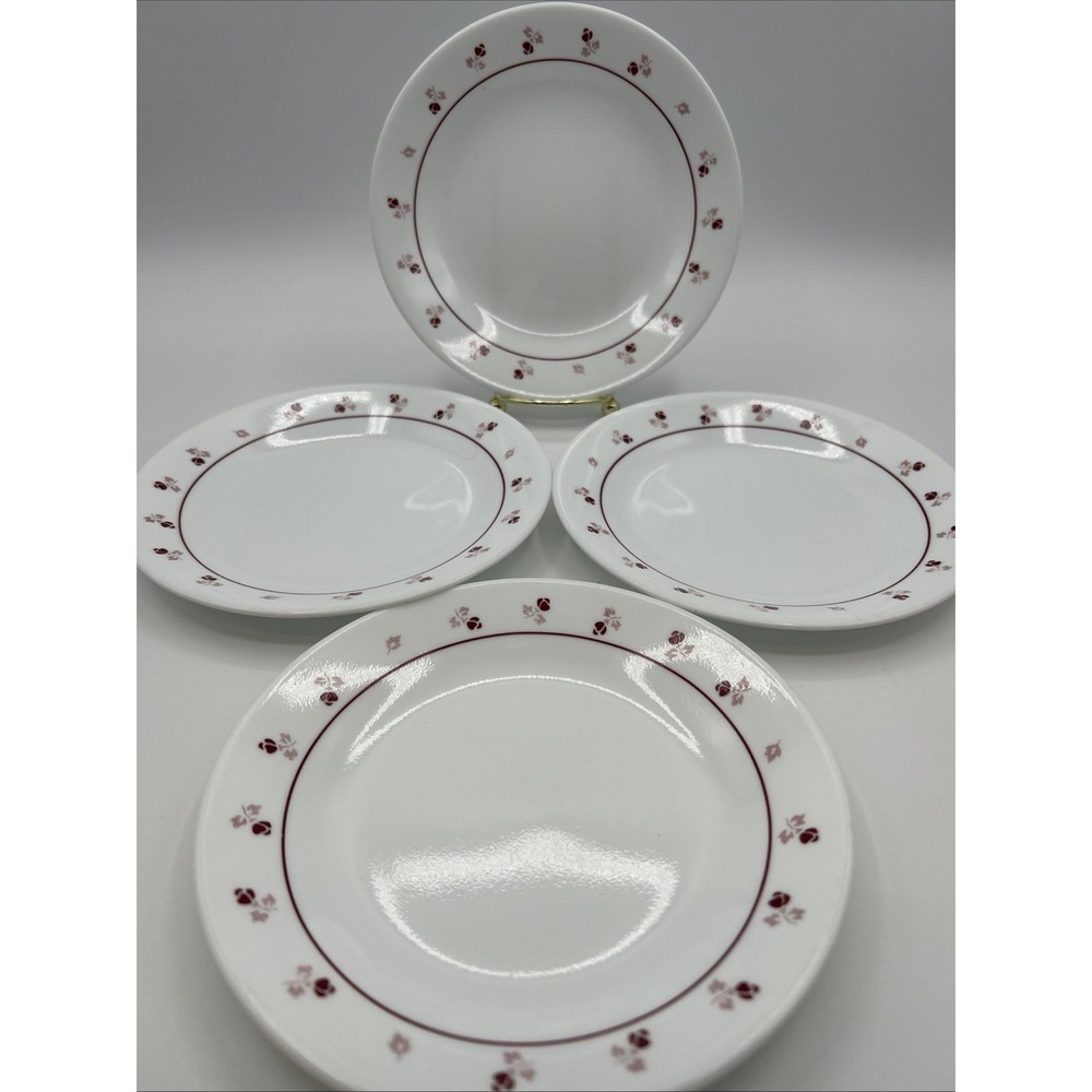 Corelle Burgundy Rose 6.5” Dessert Plate Pink & Burgundy Set of 4 Retired /disc